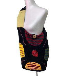 Tribe Azure Womens Large Embroidered Cut Patchwork Zip Close Crossbody Boho Bag